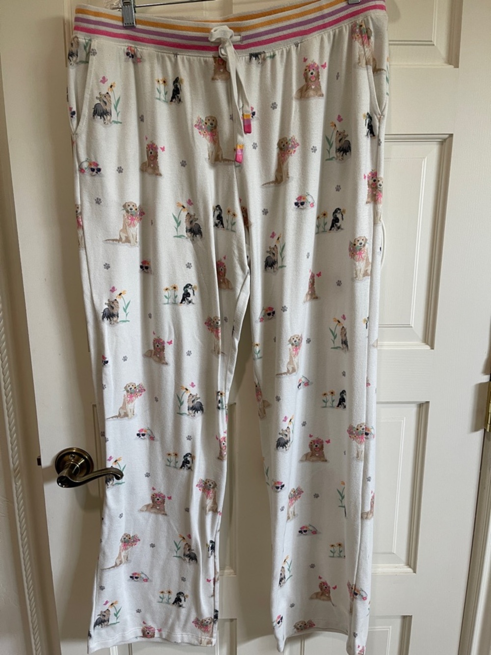 PJ Salvage White Dog Print Pajama Pants with Pink Accents